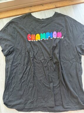 Champion Black Crewneck Tee with colorful Logo Print